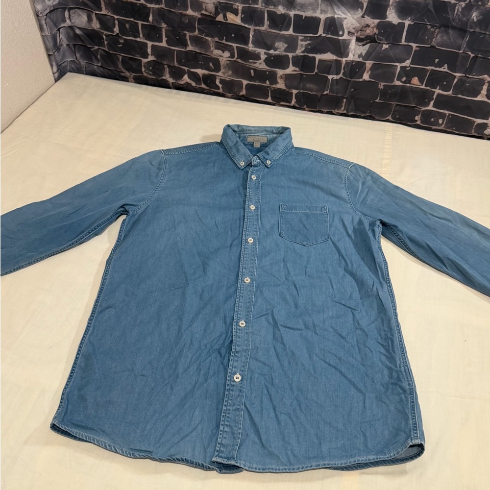 COS Denim Button Down Shirt Mens Small Blue Chambray Long Sleeve Casual Cotton